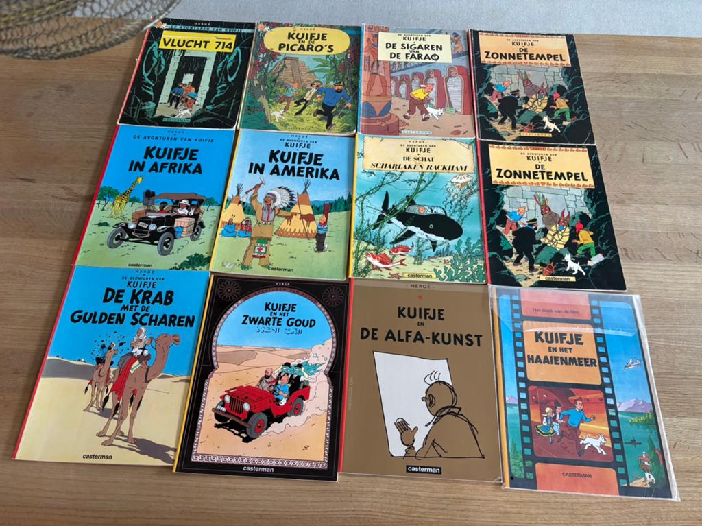 Grote set van 12 vintage Kuifje stripboeken, Meerdere stripboeken, Ophalen of Verzenden, Gelezen
