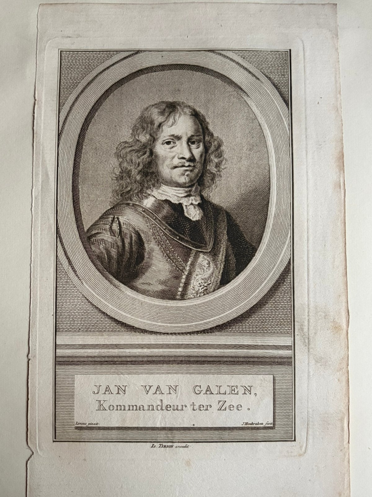 18e-Eeuwse Gravure – Jan van Galen door Jacob Houbraken, Antiek en Kunst, Ets, Ophalen of Verzenden, Gesigneerd, 10 cm