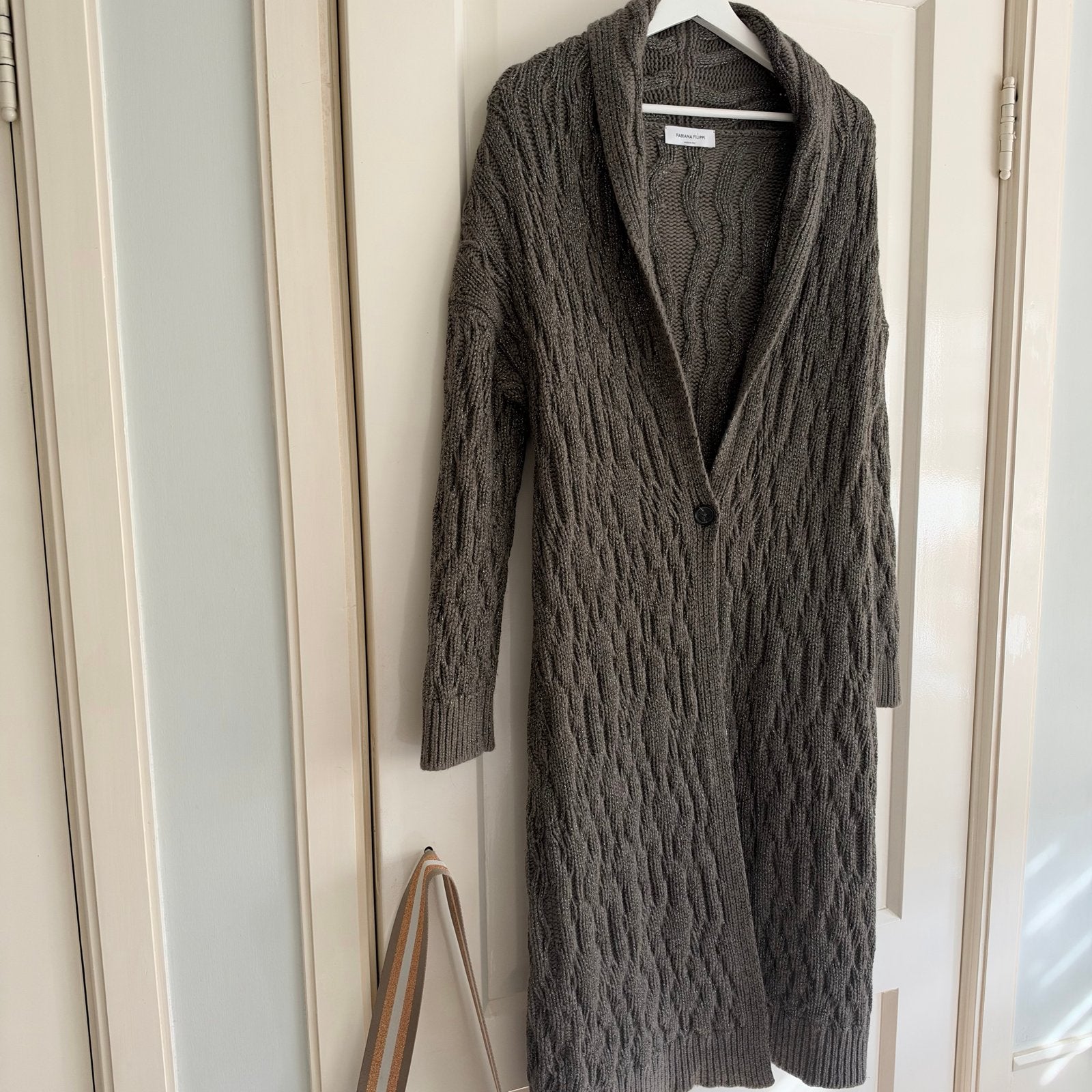 Fabiana Filippi lange gebreide cardigan met glitter mt.36/38, Kleding | Dames, Ophalen of Verzenden, Gedragen, Maat 36 (S), Grijs