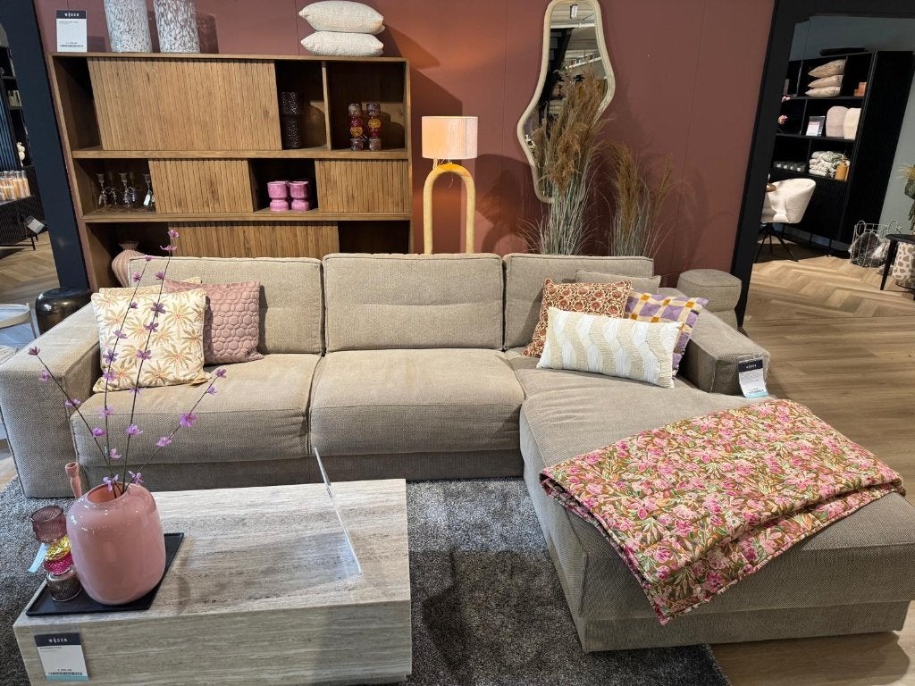 Hoekbank Edge l Whoon | Meubilex l van €2245,- voor €1099,-, Huis en Inrichting, Banken | Bankstellen, Ophalen, Stof, Gebruikt