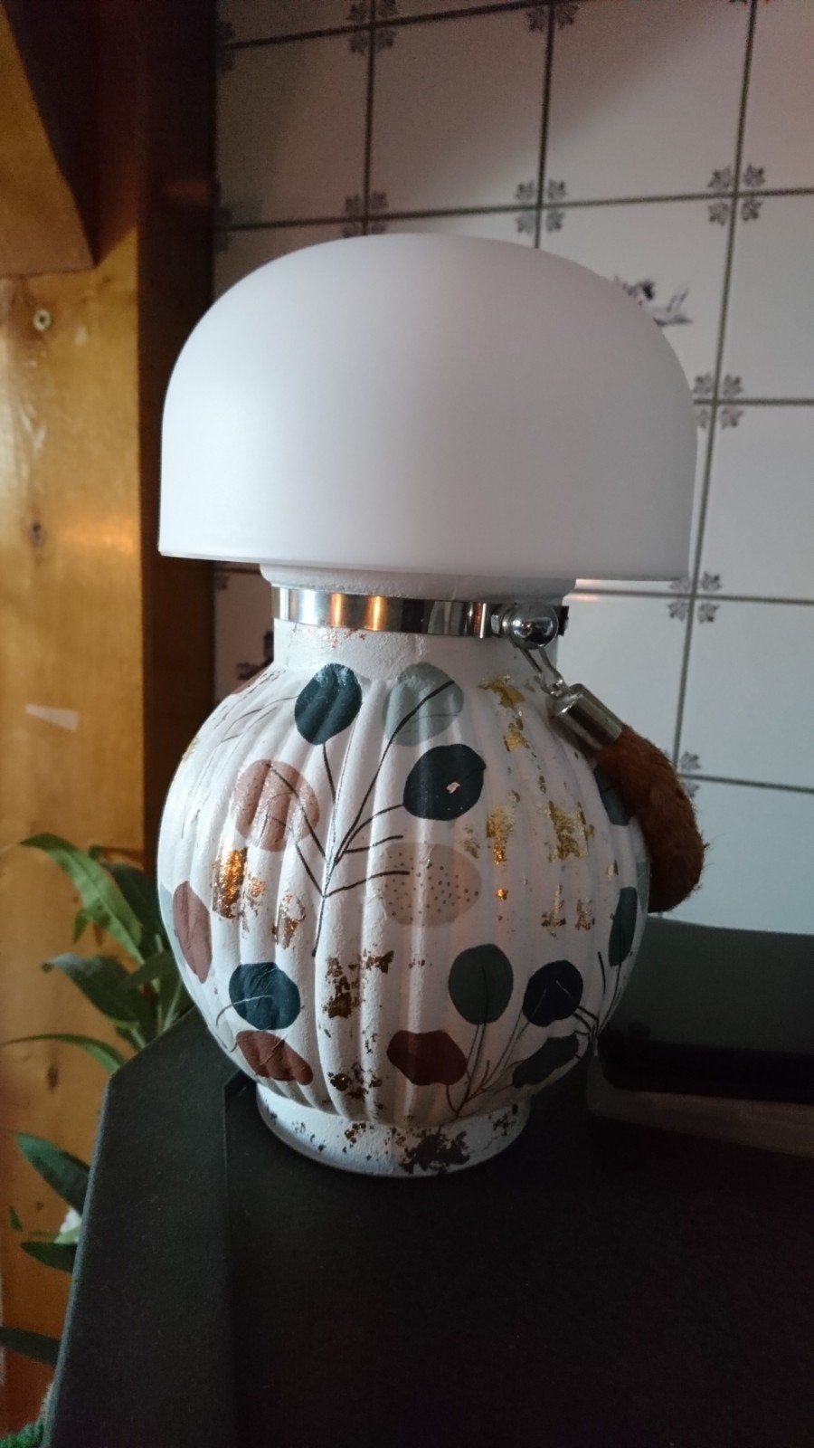 Gepimpte Bolvaas met Oplaadbare Tafellamp, Ophalen, Zo goed als nieuw, Groen, Glas