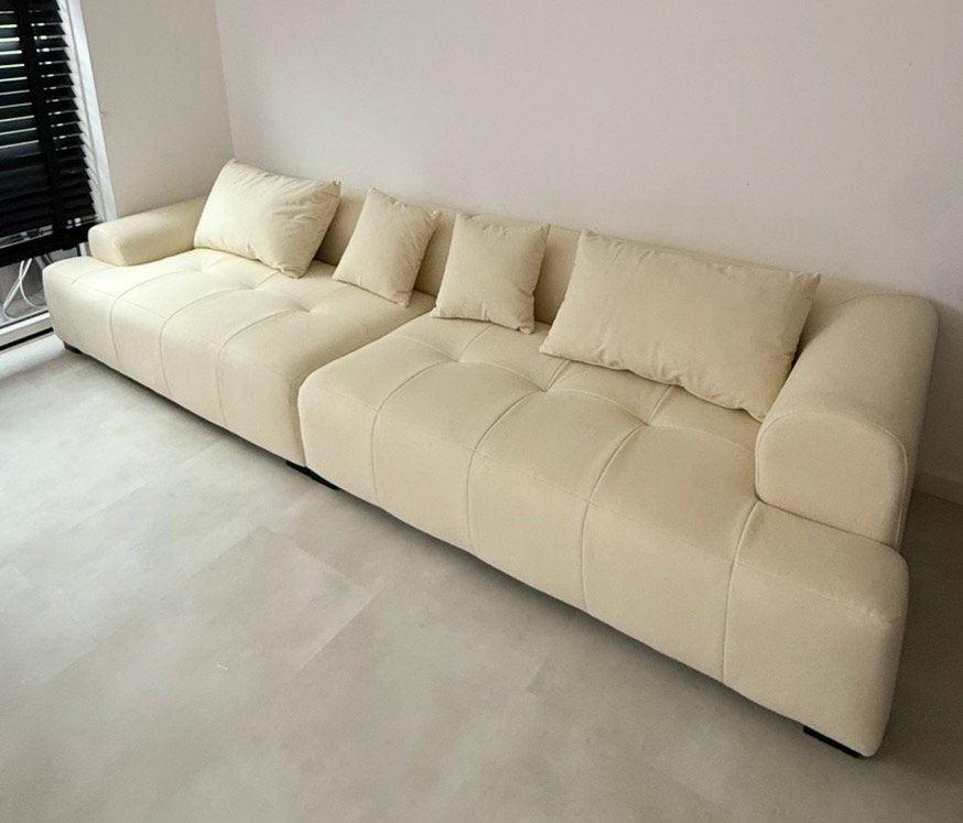 Japandi bankstel creme stof 3.20m, Ophalen of Verzenden, Zo goed als nieuw, Vierpersoons of meer, Stof