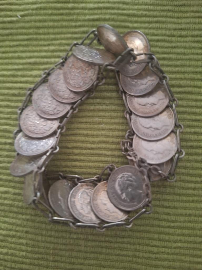 Armband zilver dubbeltjes, Sieraden, Tassen en Uiterlijk, Armbanden, Verzenden, Gebruikt, Zilver, Zilver