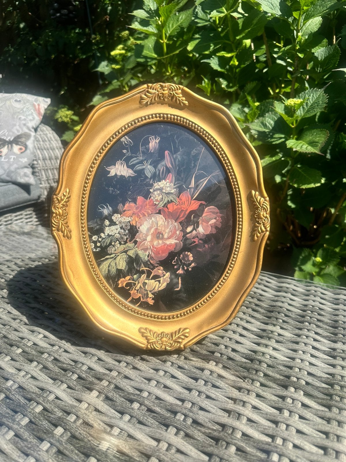 Lijst, ovaal, goud, kleur, bloemen,, Gebruikt, Ophalen of Verzenden, Minder dan 50 cm, Minder dan 50 cm