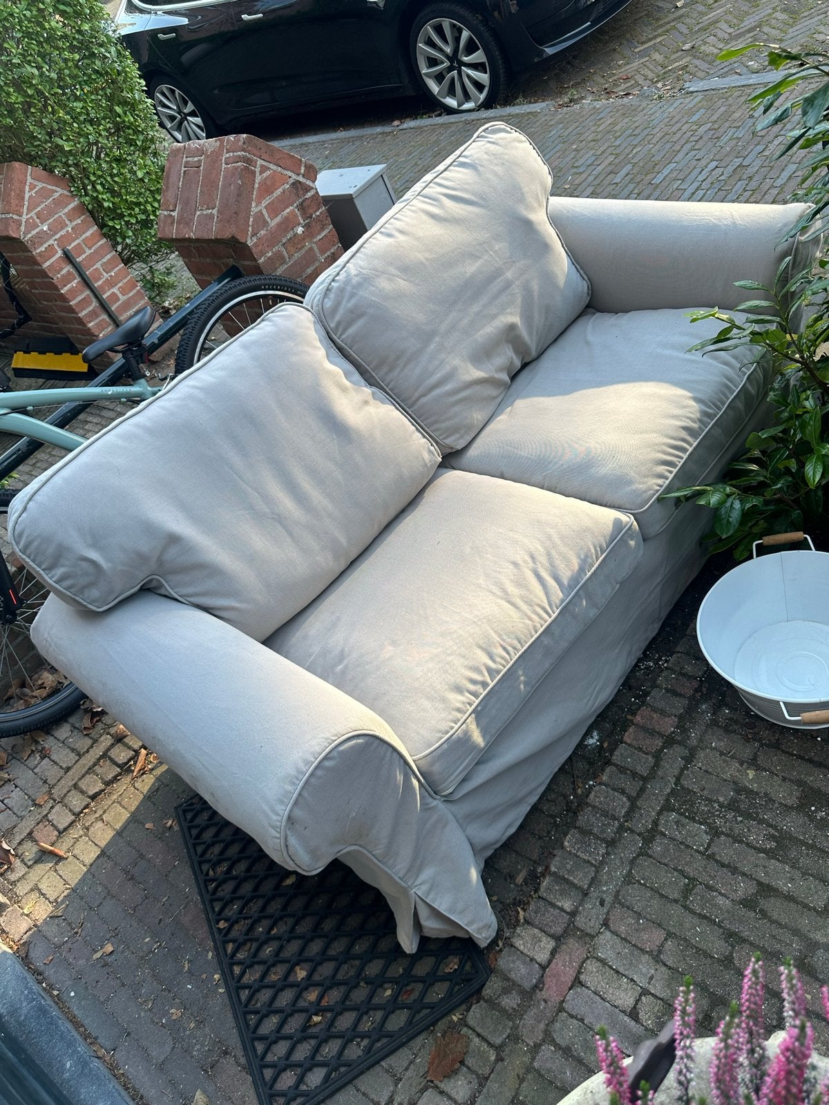 IKEA Ektorp bank met beige hoes - gratis af te halen, Gebruikt, Driepersoons, 75 tot 100 cm, Ophalen of Verzenden