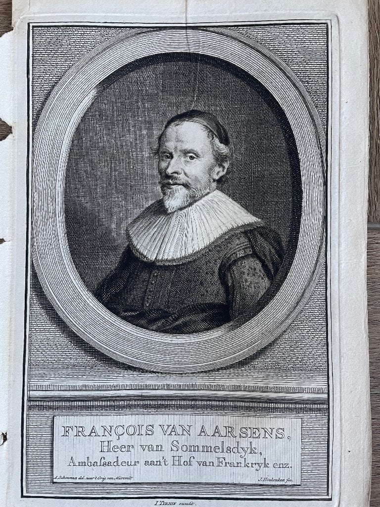 F. van Aarsens 1572-164 Houbraken Den Bommel - P0491, Ophalen of Verzenden, Ets, 1700 - 1799