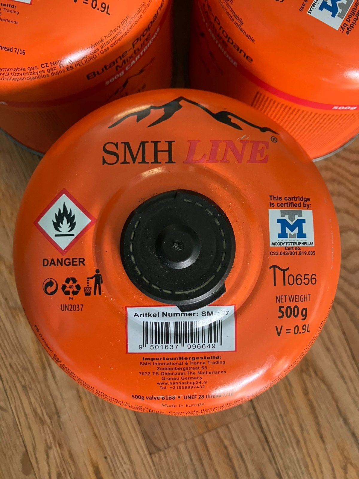 6x SMH Line 500g schroefgas cartridges EN417, Caravans en Kamperen, Kampeeraccessoires, Ophalen, Zo goed als nieuw