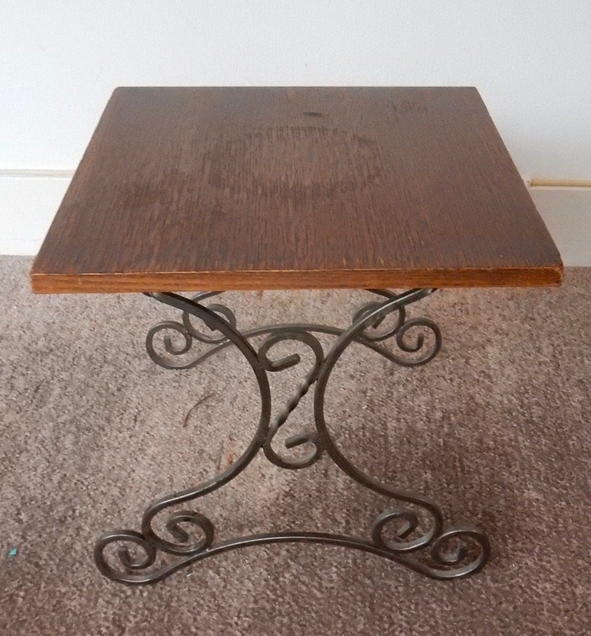 vintage sidetable bijzettafeltje klein model smeedijzer hout, Ophalen, Gebruikt, Minder dan 50 cm, Vintage antiek retro