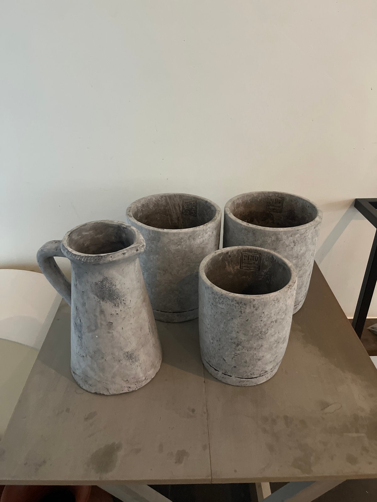 PTMD Betonlook Bloempotten en Kruik - Set van 4, Gebruikt, Binnen, Minder dan 40 cm, Overige vormen
