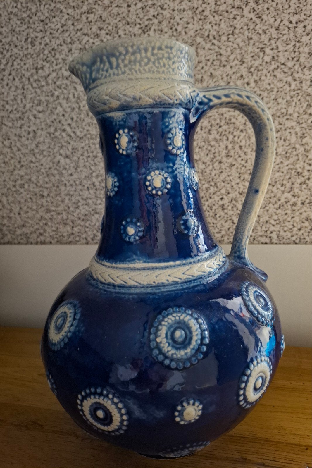 Vintage Kobaltblau Keramische Kruik met Handvat - 30 cm, Antiek en Kunst, Ophalen of Verzenden
