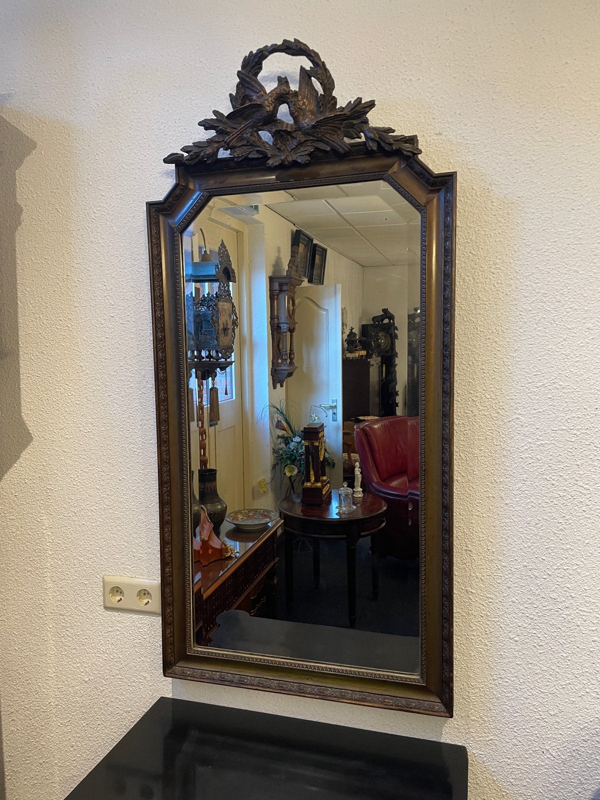 Antieke Mahonie Trumeau met Kuifspiegel, Ophalen, Rechthoekig, 50 tot 100 cm, 150 tot 200 cm