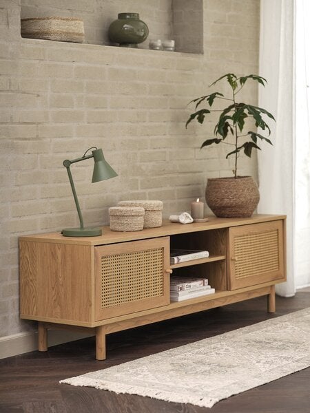JYSK HILLESTED TV-meubel – Eikenlook / Rotan – 160 cm, Ophalen, 150 tot 200 cm, Zo goed als nieuw, Minder dan 100 cm