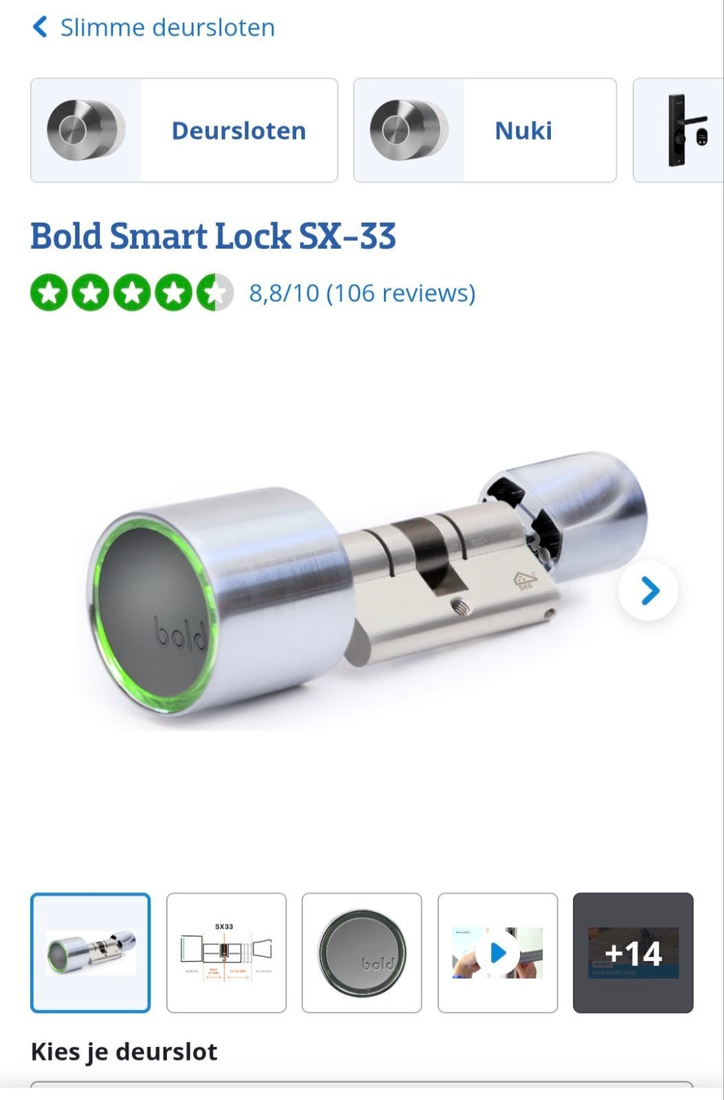 Bold Smart Lock SX-33 Slim Deurslot, Ophalen of Verzenden, Nieuw, Rvs, Slot
