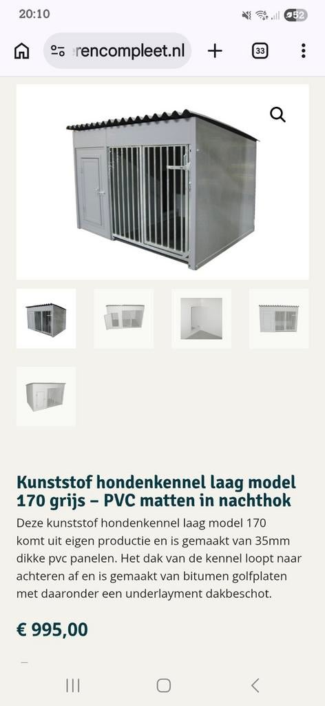 Kunststof lage Hondenkennel met nachthok (PVC) – 170x120x120, Ophalen, 110 cm of meer, Hondenkennel, 100 cm of meer