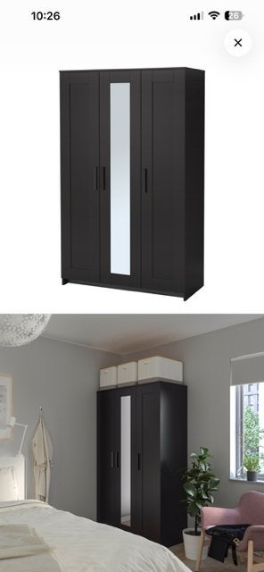 2 x IKEA Brimnes Kleerkasten met spiegeldeur - Zwart, Ophalen, Gebruikt, 100 tot 150 cm, 150 tot 200 cm