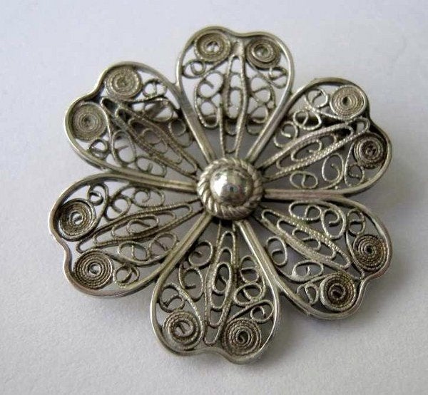 Hugo Grün, Kopenhagen, sterling zilver filigrain broche 40's, Ophalen, Zo goed als nieuw, Zilver, Zilver