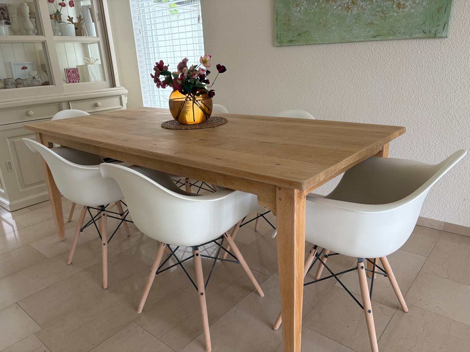 Set van 6 Eames DSW-stijl stoelen met armleuningen, Ophalen, Wit, Zo goed als nieuw, Hout
