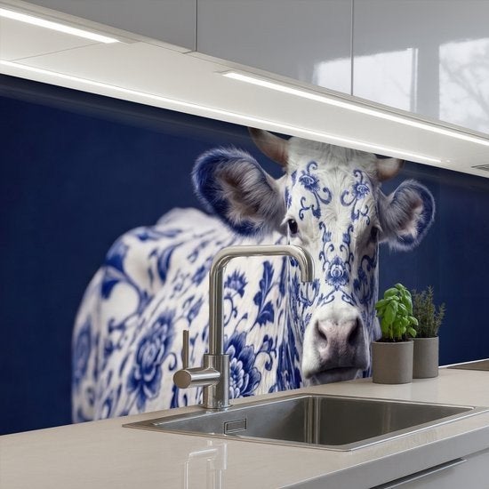 Keuken achterwand Koe Delfts Blauw - Nieuw met kleine scha, Ophalen of Verzenden, Nieuw, Kunststof, Blauw