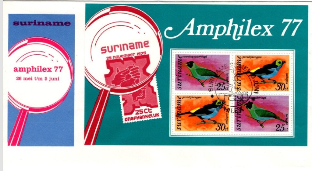 Suriname 1977 - FDC E014 A2 - Vogelserie, Ophalen of Verzenden