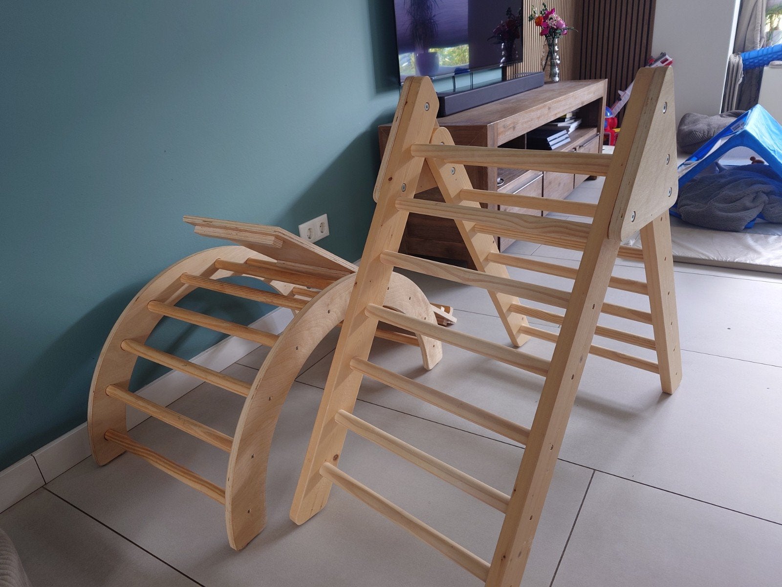 Houten Klimrek en Klimboog met Glijbaan voor Kinderen, Ophalen, Zo goed als nieuw, Klimwand