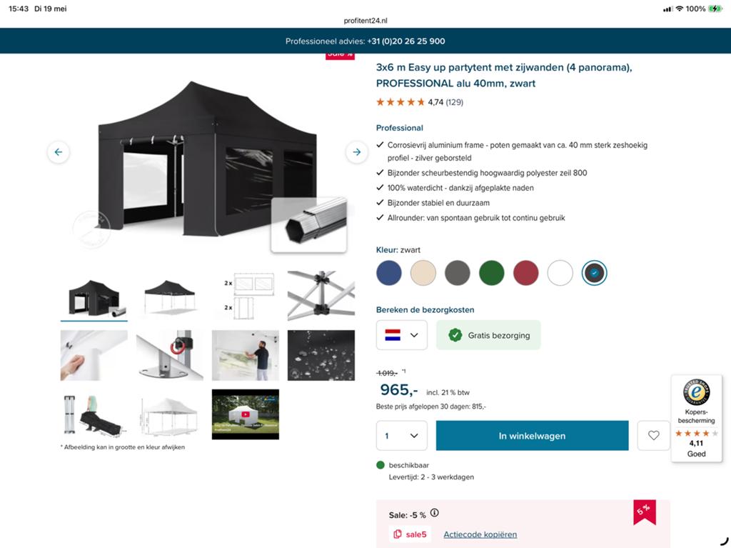 Easy up tent, Tuin en Terras, Partytenten, Gebruikt, Opvouwbaar, Partytent, Minder dan 4 meter
