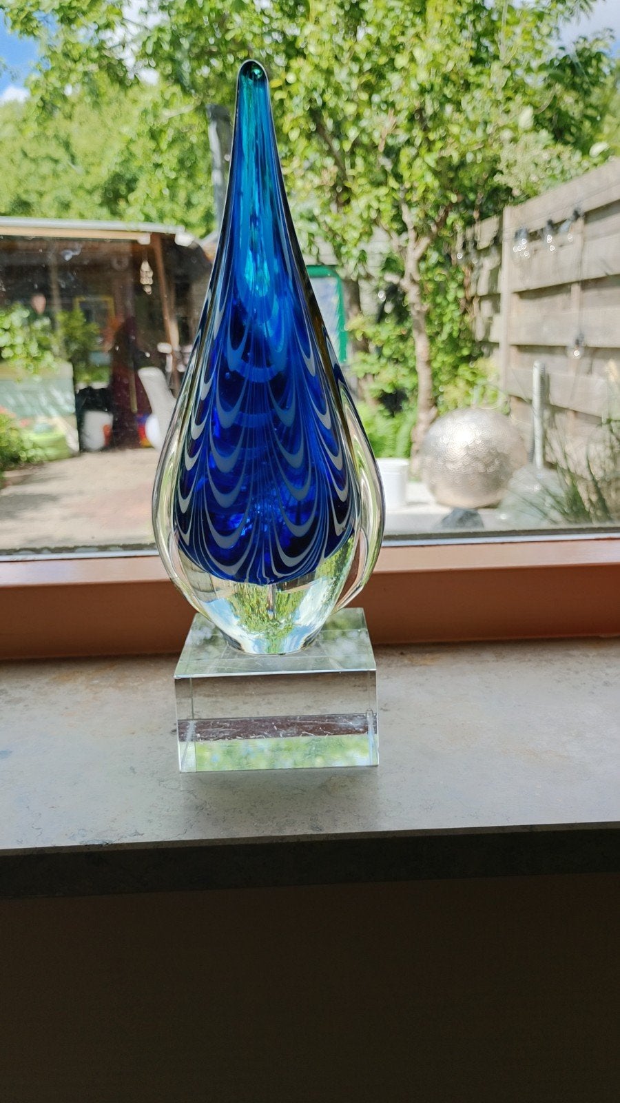 Glaskunst Trofee Blauw op Sokkel - 27 cm, Antiek en Kunst, Ophalen