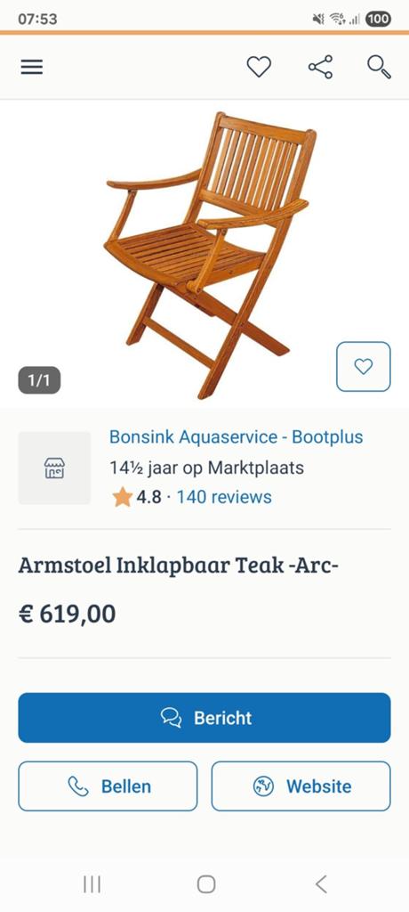 Teak houten stuurstoel in goede staat, Watersport en Boten, Ophalen, Gebruikt