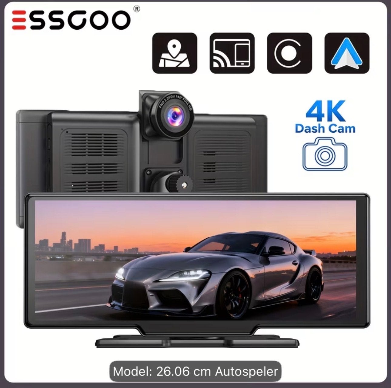 ESSGOO 4K Dashcam met Dual Camera en 26.06 cm Autoscherm, Auto diversen, Dashcams, Ophalen, Nieuw