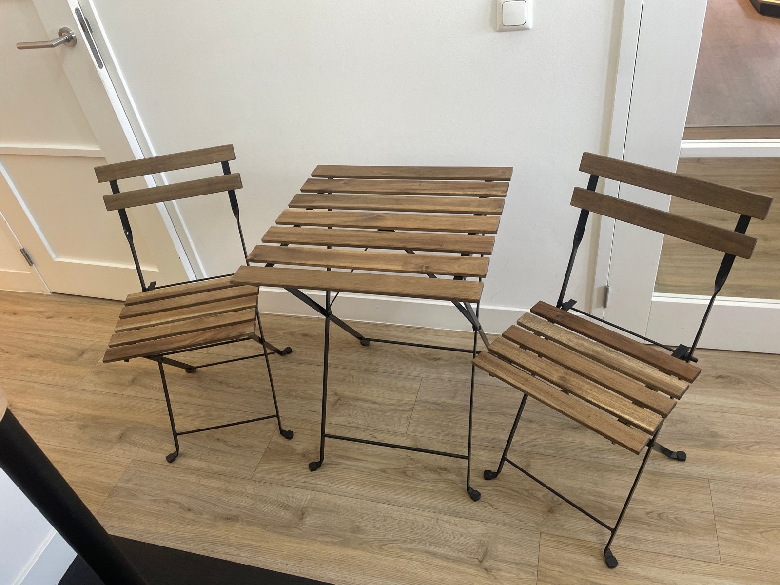 3x Houten bistrosets - Tuinset met 2 stoelen en tafel, Gebruikt, Eettafel, Tuinset, Hout