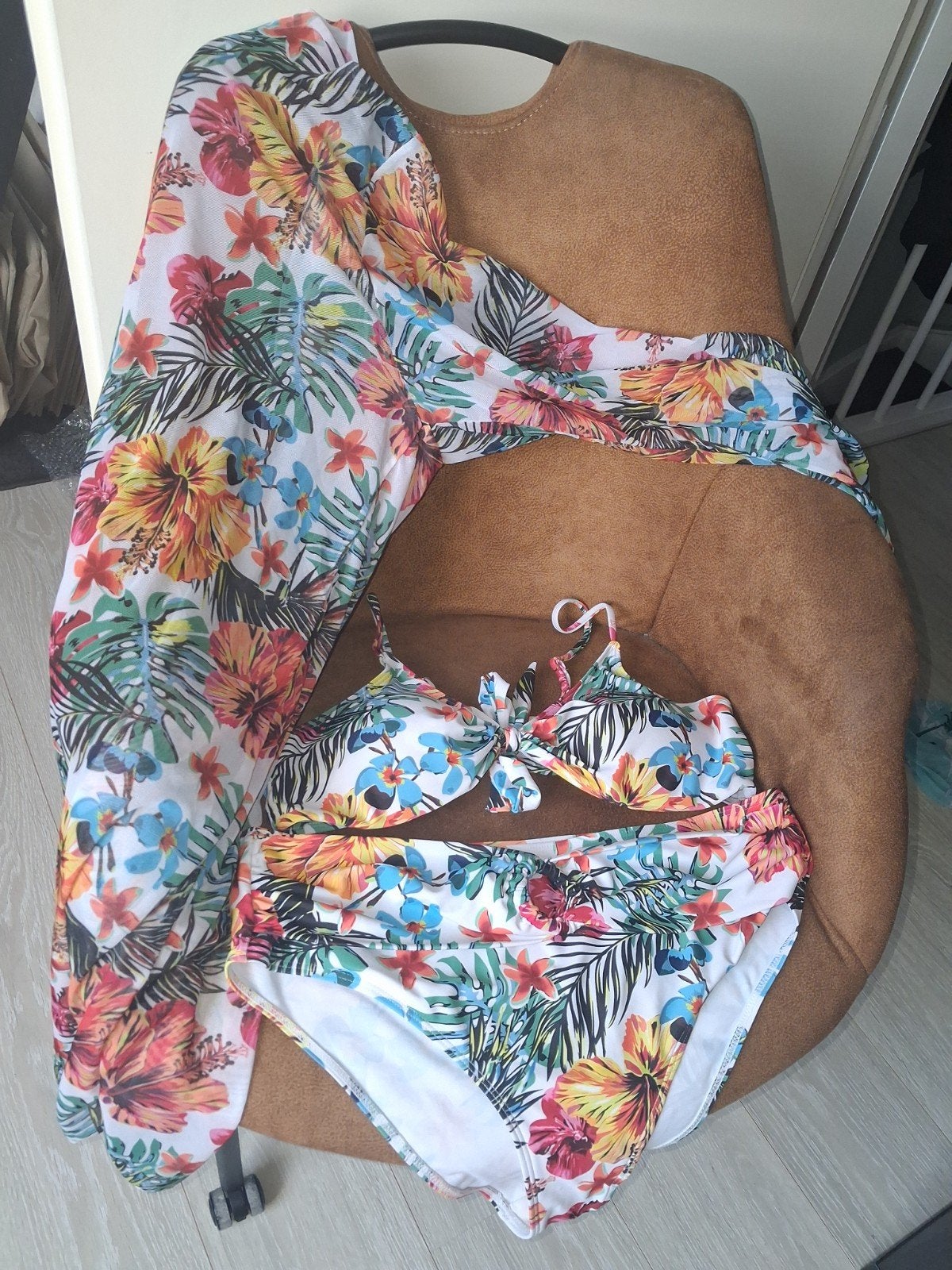 3-delige bloemenprint bikini set met kimono - Maat 2XL, Overige kleuren, Ophalen of Verzenden, Bikini, Onbekend