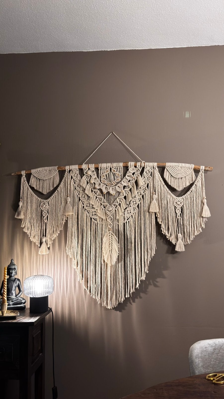 Macramé wanddecoratie, Boho, Ophalen of Verzenden, Natuurlijk materiaal, Handgemaakt
