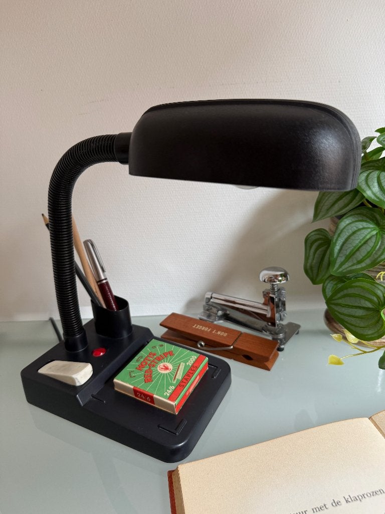 Vintage Italiaanse bureaulamp Brama Milano met pennenhouder, Huis en Inrichting, Bureaulamp, Kunststof, Overige merken, Vintage