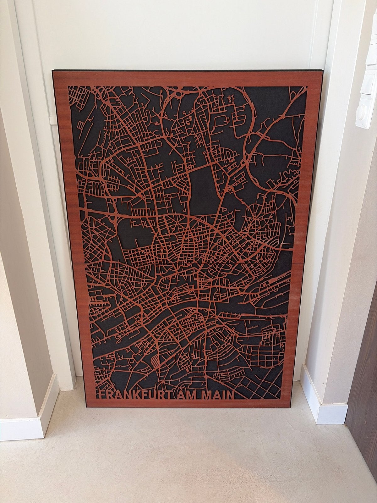 Wanddecoratie Frankfurt am Main - Houten Kaart, Ophalen, Hout, Zo goed als nieuw, Bruin