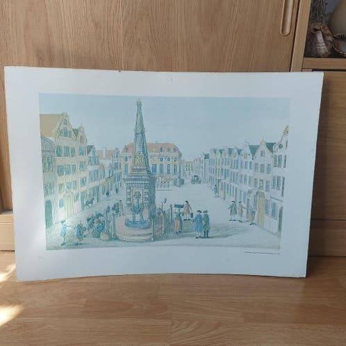 Grote gravure op cartoon, 74x52cm-totaal, 60x38,5cm-gravure, Ophalen of Verzenden