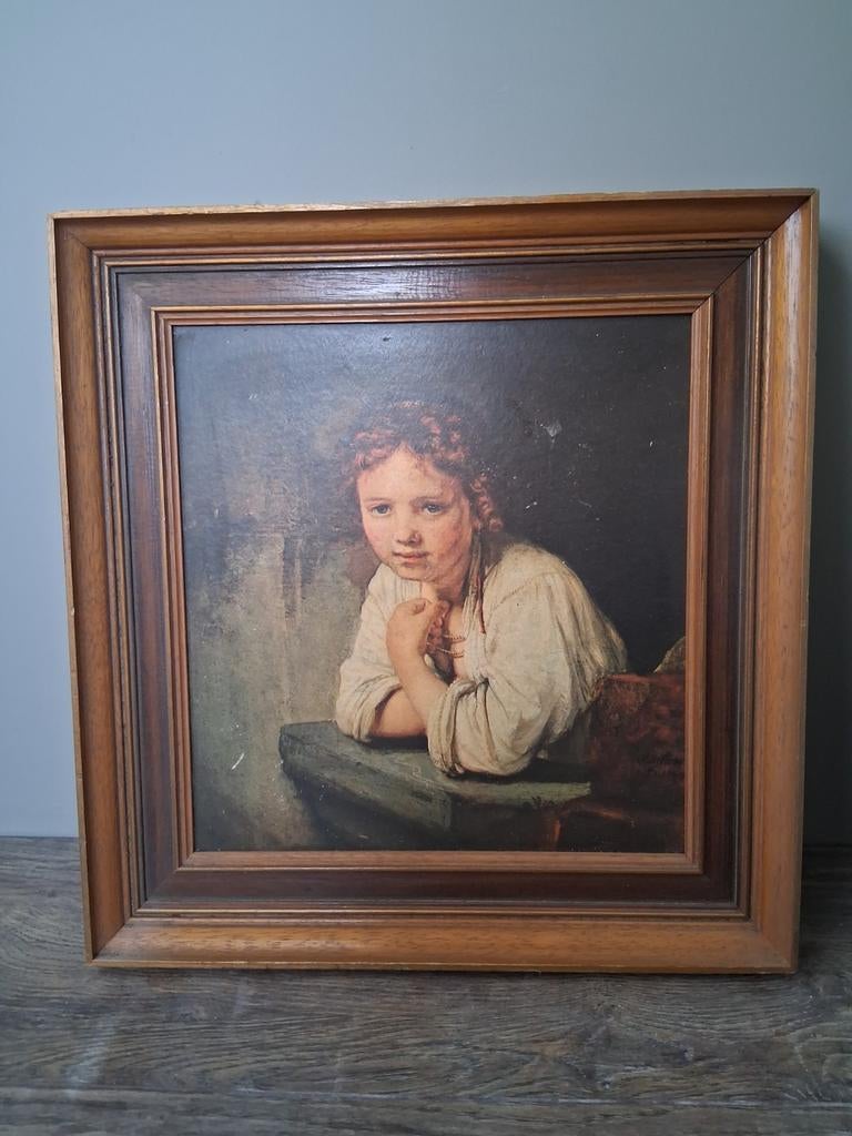 reproductie van "Meisje in een venster" 38 x 40 cm, Antiek en Kunst, Ophalen of Verzenden