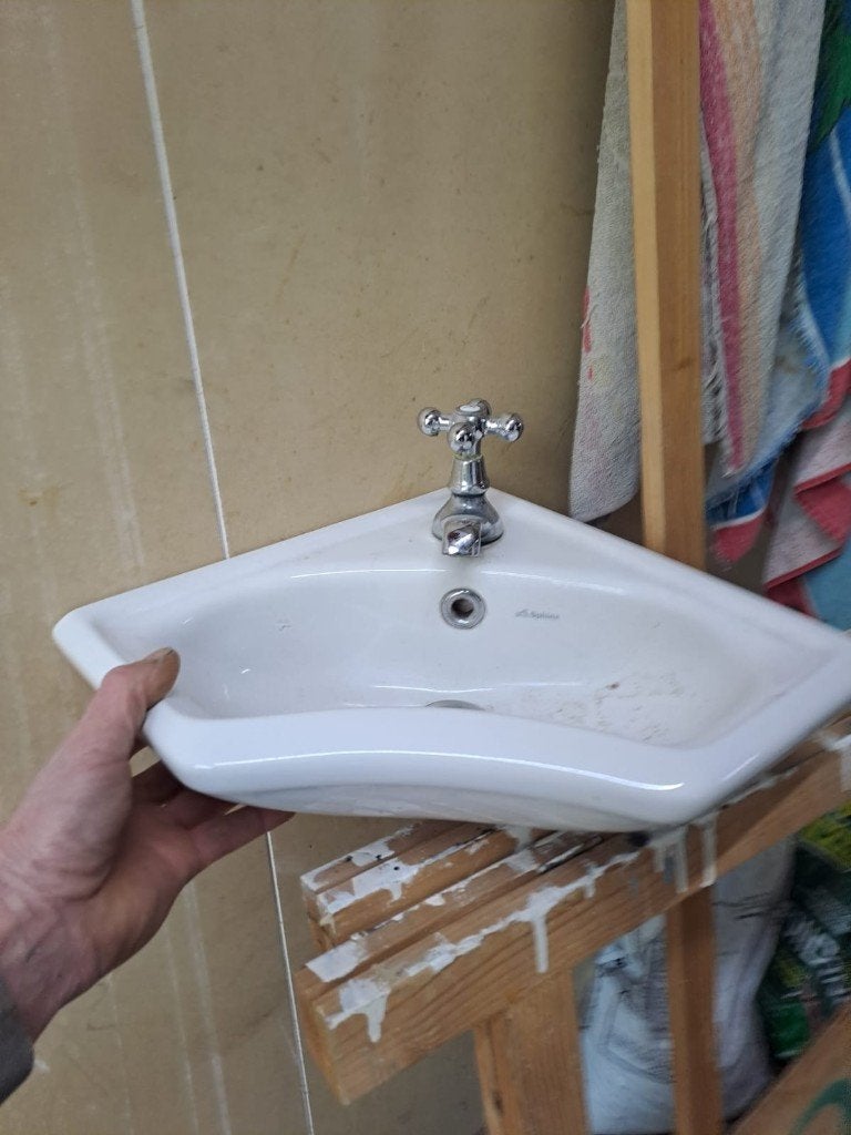 2 Wasbakken van Sphinx 345 x 345 x 345, Doe-het-zelf en Verbouw, Sanitair, Ophalen, Gebruikt, Steen, Wastafel