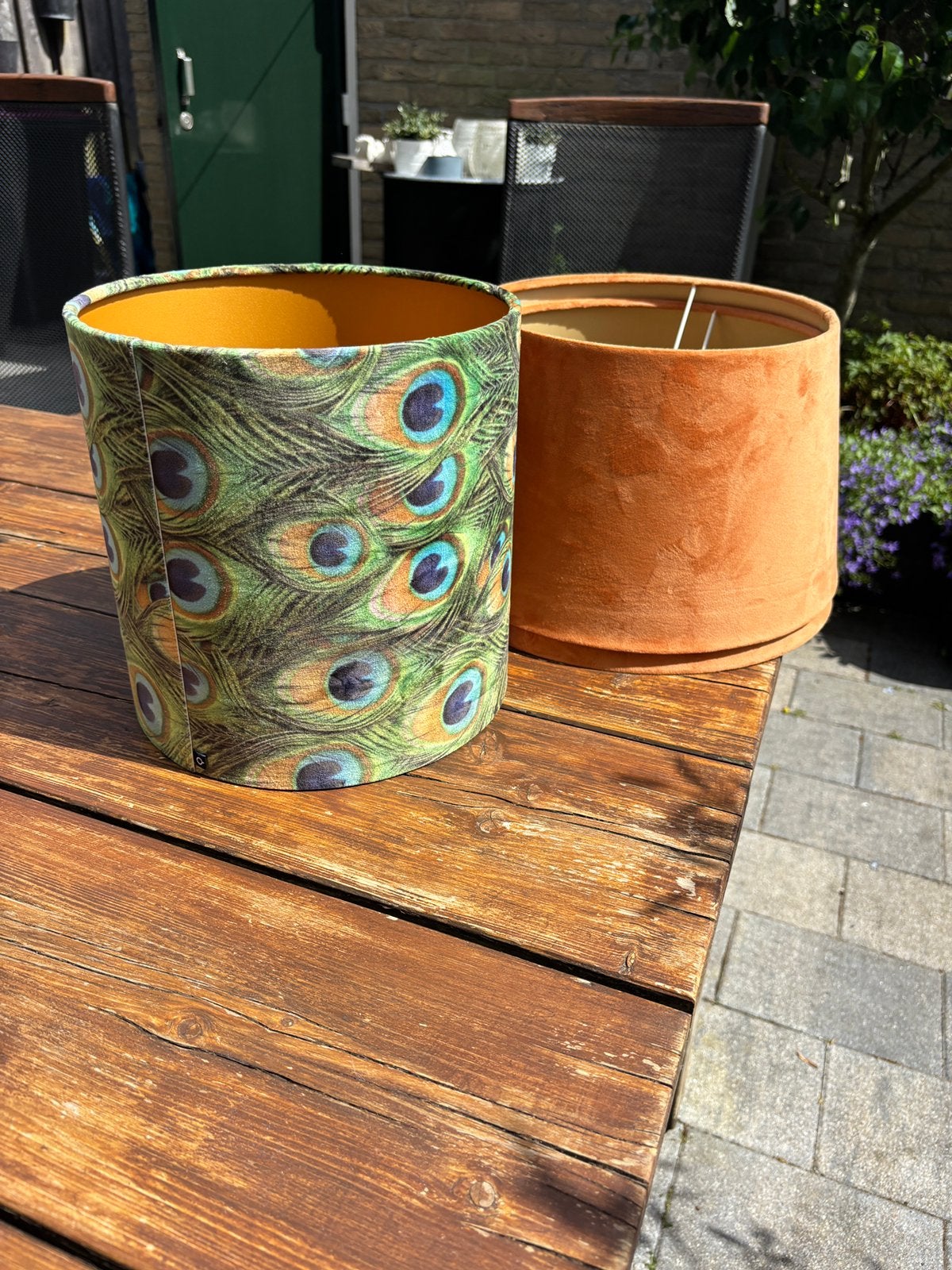 Unieke lampenkap met pauwenverenprint, Ophalen, Rond, Zo goed als nieuw, Minder dan 25 cm