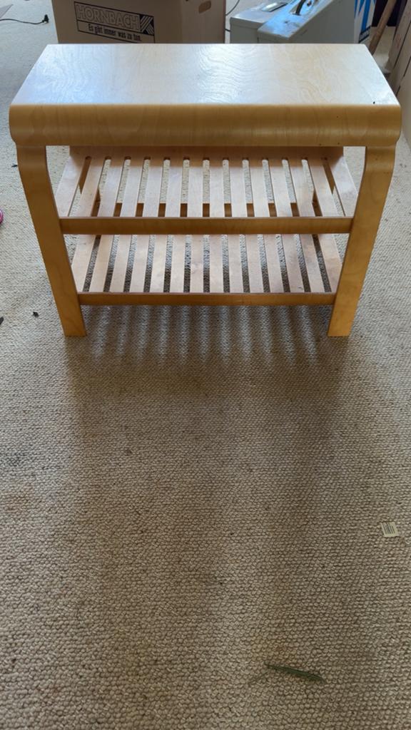 Houten bijzettafel met twee planken, Minder dan 55 cm, Gebruikt, Geen, Vintage