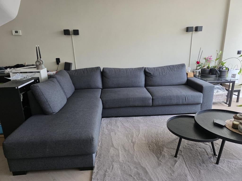 Grote comfortabele hoekbank, donkergrijs, Huis en Inrichting, Ophalen, Modern, Comfortabel, Gebruikt, Hoekbank