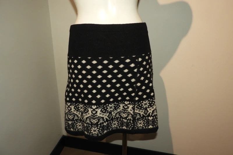 King Louie gebreide rok zwart wit motief hertjes hartjes S, Verzenden, Zwart, King Louie, Maat 36 (S)