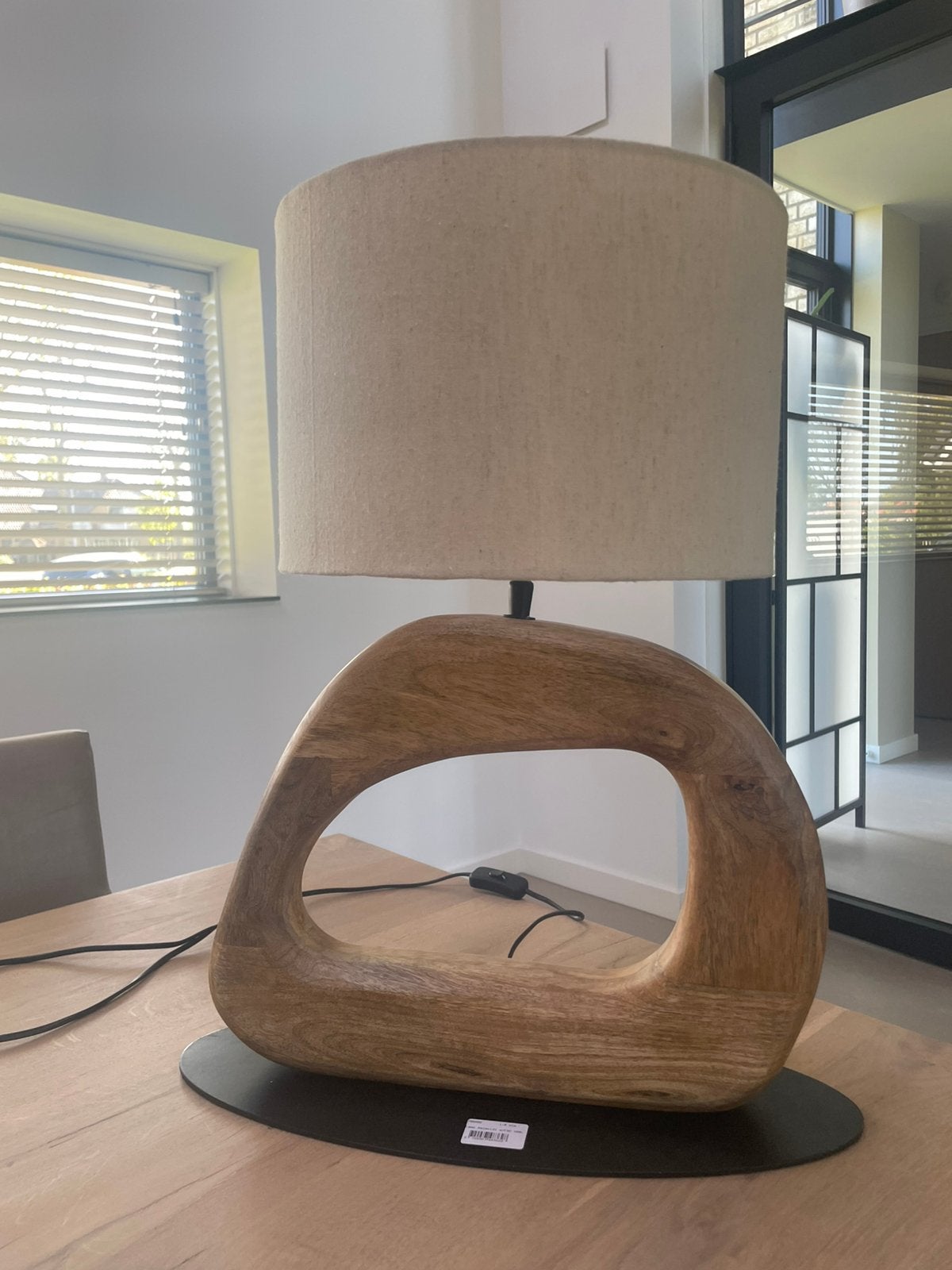Tafellamp / schemerlamp met houten voet en linnen kap, Ophalen, Zo goed als nieuw, Schemerlamp