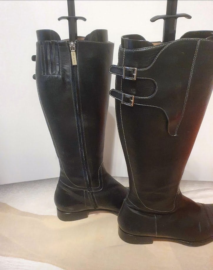 SANTONI DONNA Kalfsleren laarzen handgemaakt nwpr €1200 mt39, Ophalen, Hoge laarzen, Zwart, Donna santoni
