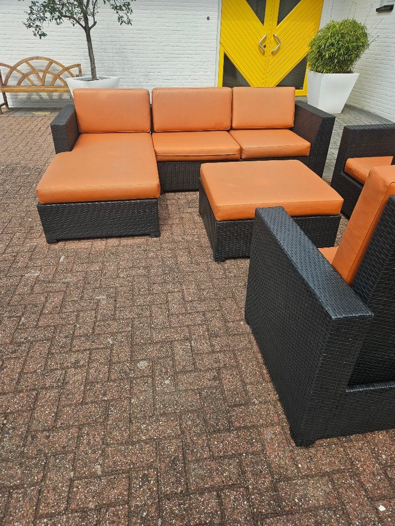 LOUNGESET PLUS 2 STOELEN MET VERSTELBARE RUGLEUNING HOCKER, Ophalen, 5 zitplaatsen, Kunststof, Loungeset