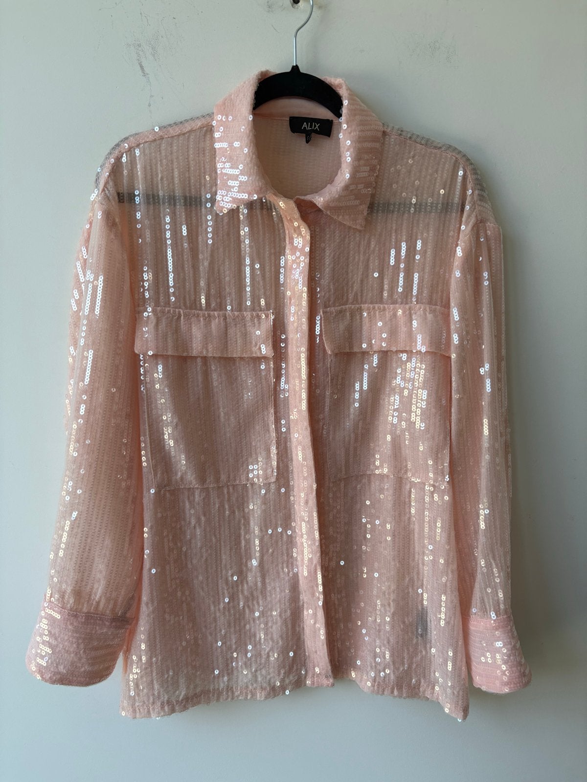 Alix The Label Licht Roze Pailletten Blouse Maat S, Kleding | Dames, Ophalen of Verzenden, Zo goed als nieuw, Maat 36 (S), Roze