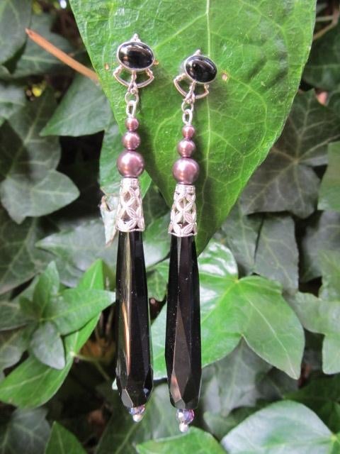 Oorbellen Long Burgundy Onyx pegel-swarovski parels zilver, Ophalen, Nieuw