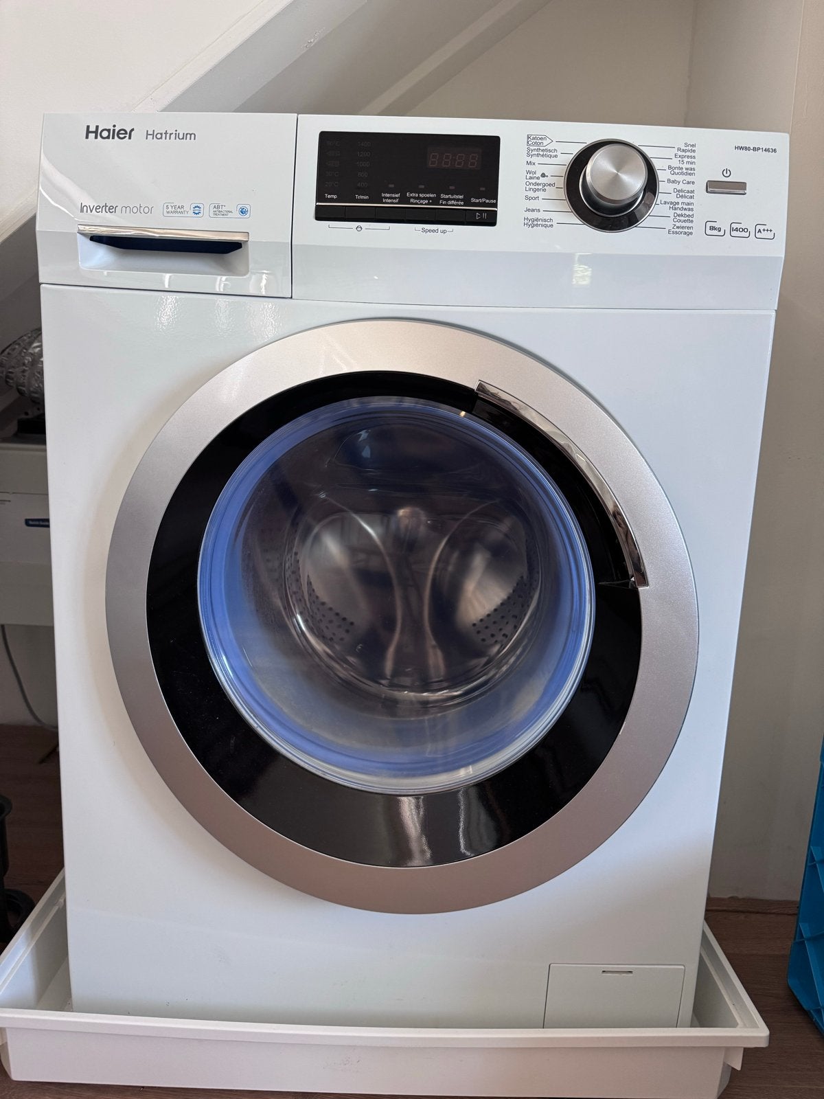 Haier HW80-BP14636 Wasmachine 8kg Voorlader, Gebruikt, Ophalen of Verzenden, Voorlader, Kort programma