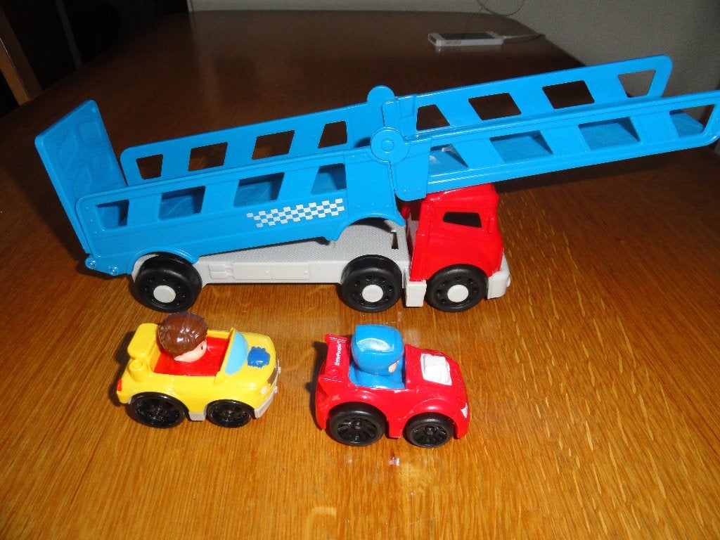 Fisher-Price Little People auto-transsporter + 2 auto's zgan, Ophalen, Zo goed als nieuw, Auto of Voertuig
