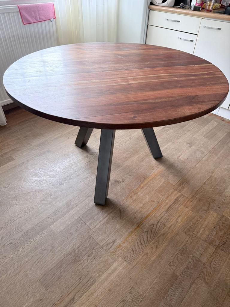 Eettafel rond, Huis en Inrichting, Tafels | Eettafels, Ophalen, 100 tot 150 cm, Rond, Zo goed als nieuw