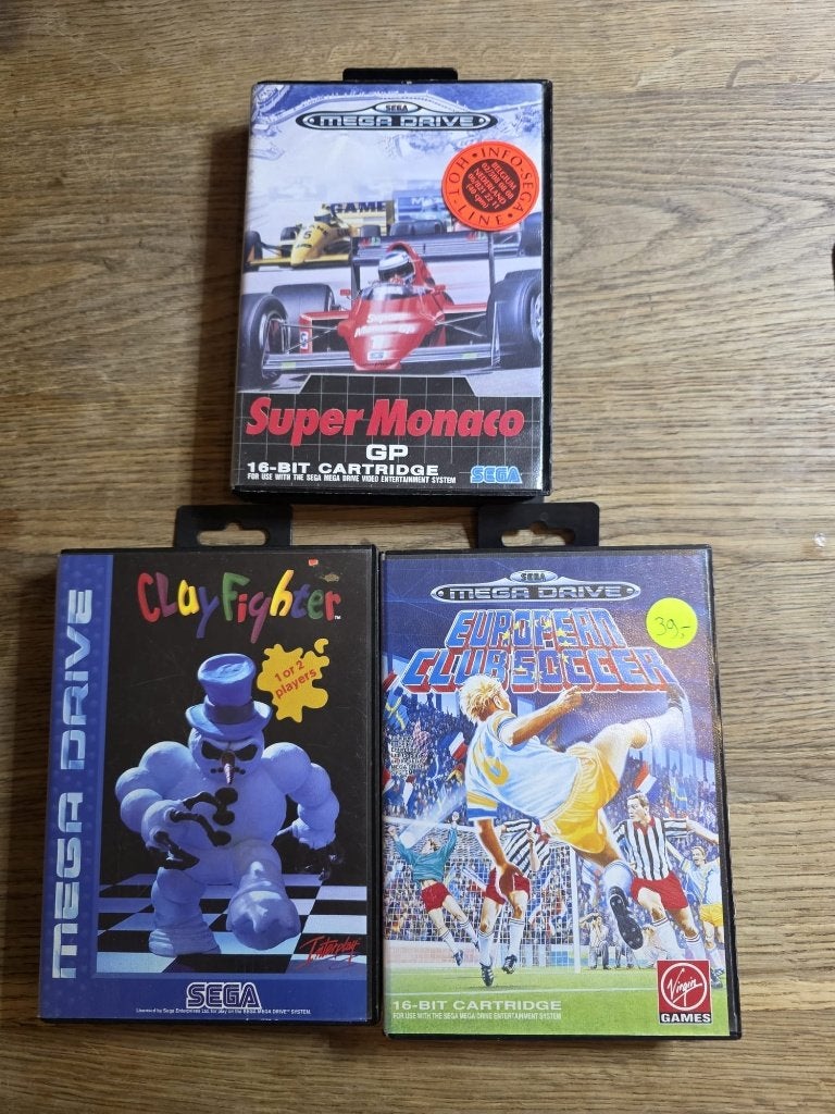 Sega games - Super monaco, European soccer en Clay Fighter, Spelcomputers en Games, Gebruikt, 1 speler, Ophalen of Verzenden, Vanaf 3 jaar