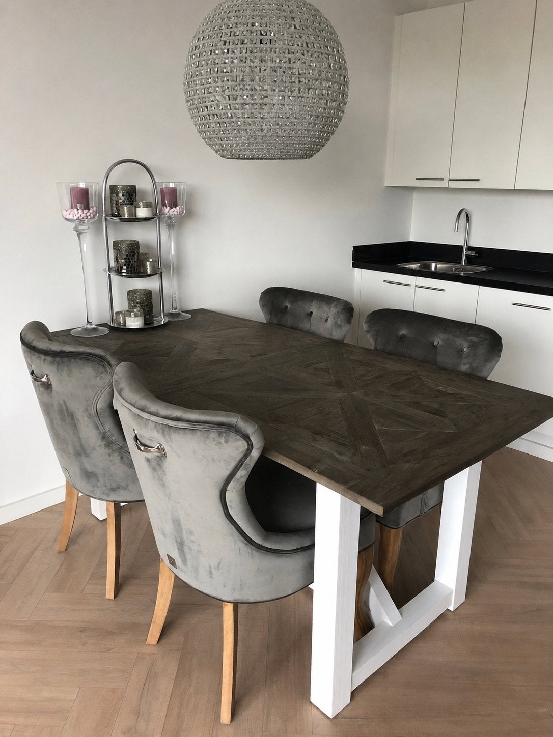 6x George Dining Chair Velvet Slate Grey van Rivièra Maison, Ophalen, Zo goed als nieuw